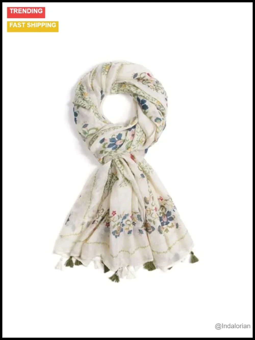 Lightweight Floral Printed Fringed Shawl Wrap Scarf